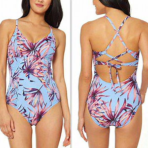 Jessica‎ Simpson Palmy Days Smocked One Piece Swimsuit Lilac S